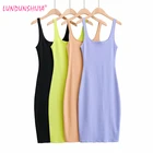 Платье LUNDUNSHIJIA женское длинное на бретелях-спагетти, пикантное облегающее платье-джемпер без рукавов с разрезом, на лето