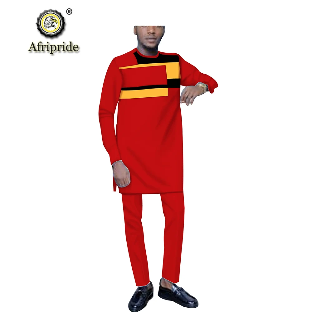 2 Piece Fashion Suit Dashiki Men African Clothing Crop Top Shirts Pants Tracksuit Attire Outfits Outwear AFRIPRIDE S1916046