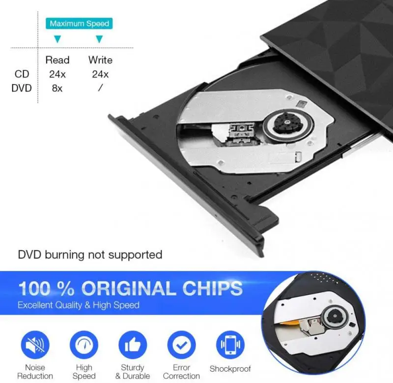 

Новый DVD-привод USB 3,0 и Type C, высокоскоростной рекордер для чтения и записи без привода, внешний зеркальный проигрыватель, записывающее устрой...