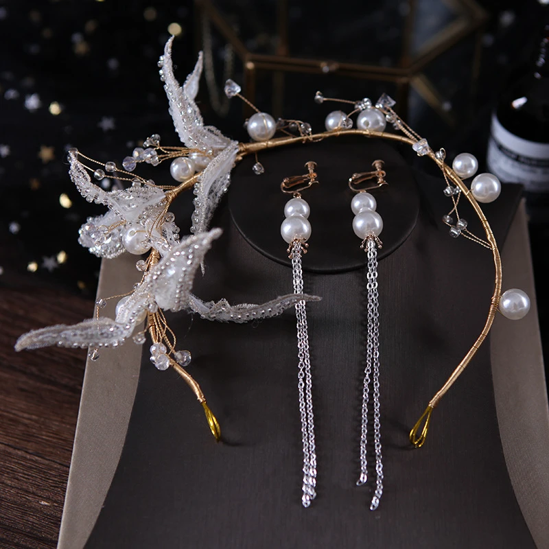 

Temperament fairy beauty wedding dress accessories bridal headdress handmade sequins pearl leaf headband