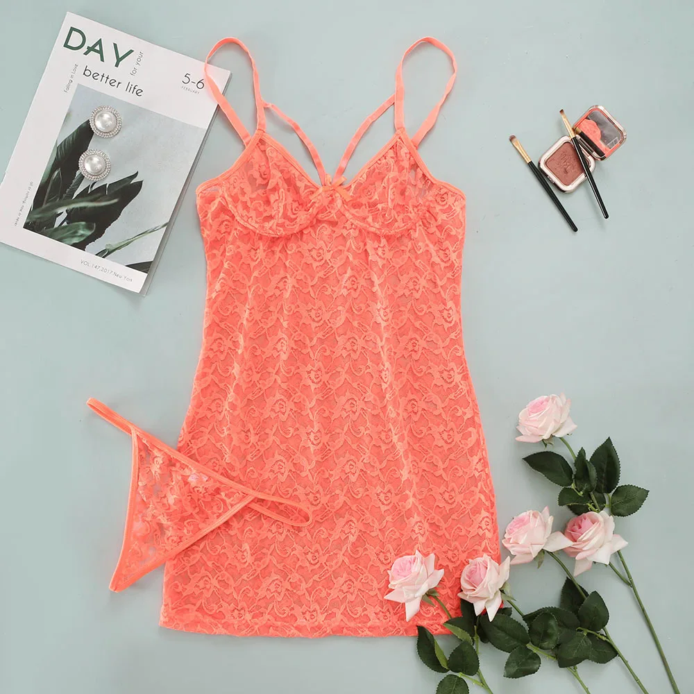 

FVIAD Women's Perspective Sexy Lingerie Erotic Lace Underwear Buttocks Sling Skirt Gather Bra & Thongs Bodysuit Nightdress Suit