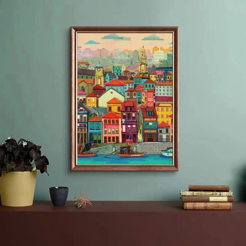 

Wall Art Abstract Vintage Colorful House Posters Prints City Landscape Picture Nordic Canvas Paintings Living Bedroom Decoration