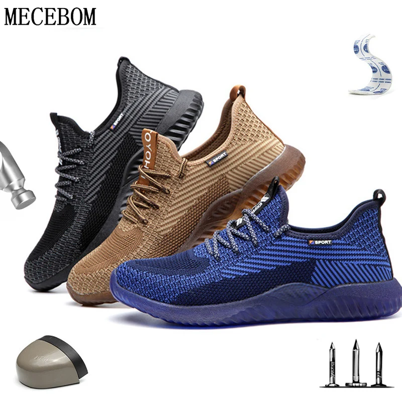 

Men Spring Mesh Breathable Safety Shoes Men's Work Boots Steel Toe Cap Puncture-Proof Security Shoes Black Lace-up Men Sneakers