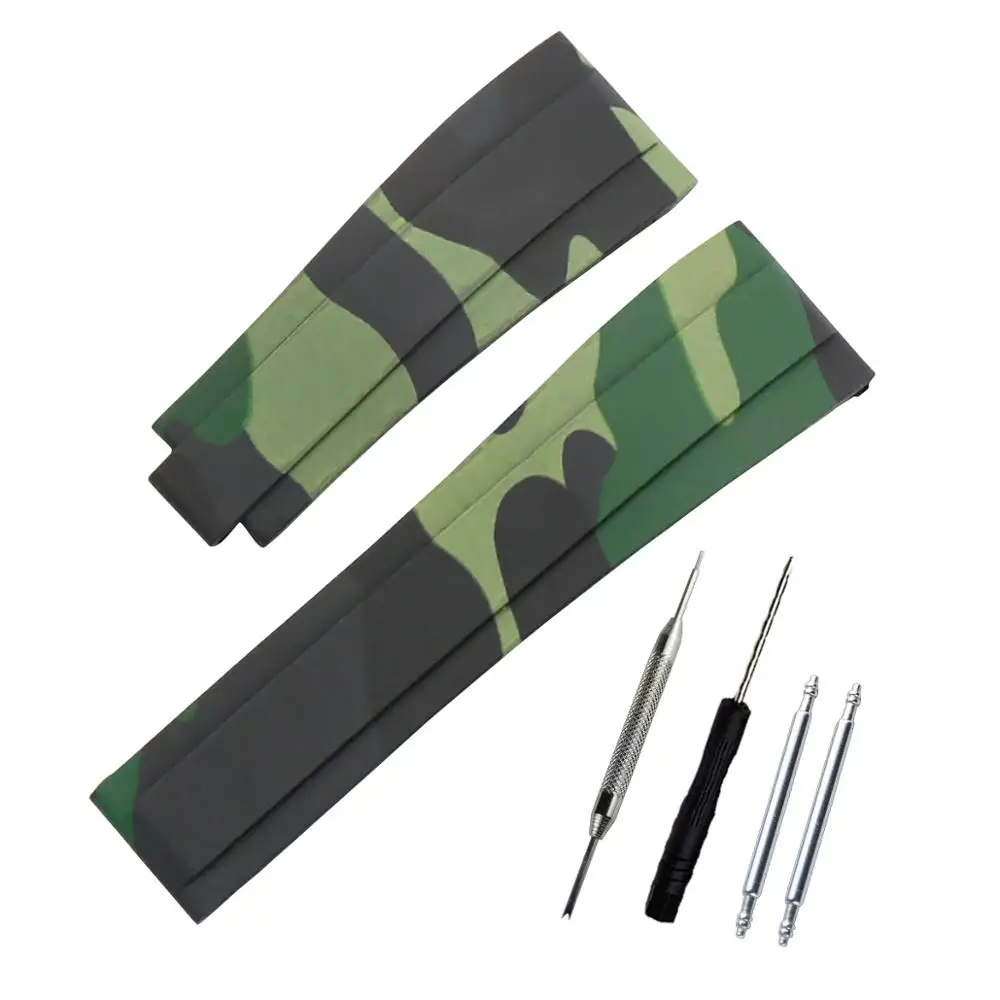 Camouflage green Силиконовый резиновый ремешок для часов подходит для ролевой яхты Master OYSTERFLEX Submariner GMT Daytona 20 мм Камуфляжный ремешок аксессуары - Цвет ремешка: Camouflage green