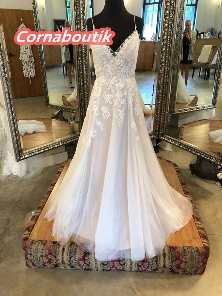

A Line Wedding Dress 138 Spaghetti Straps Sweetheart Neckline Tulle Skirt Low Back Bridal Gowns Vestidos De Noiva Custom Made