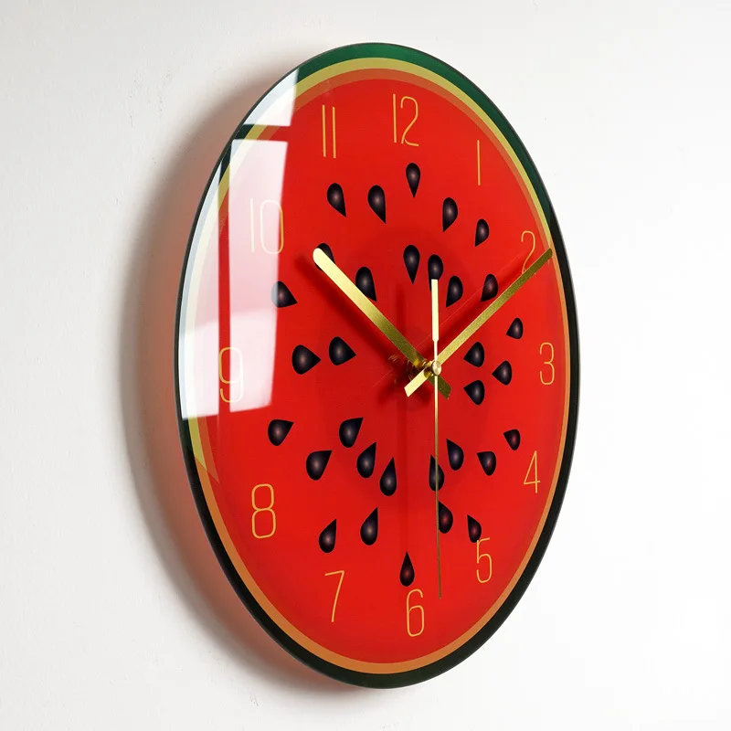 

Fruit Fashion Mirror Glass Wall Clock Simple Creative Round Kids 3d Clock for Wall Industria Horloge Murale Home Decor SX50SX