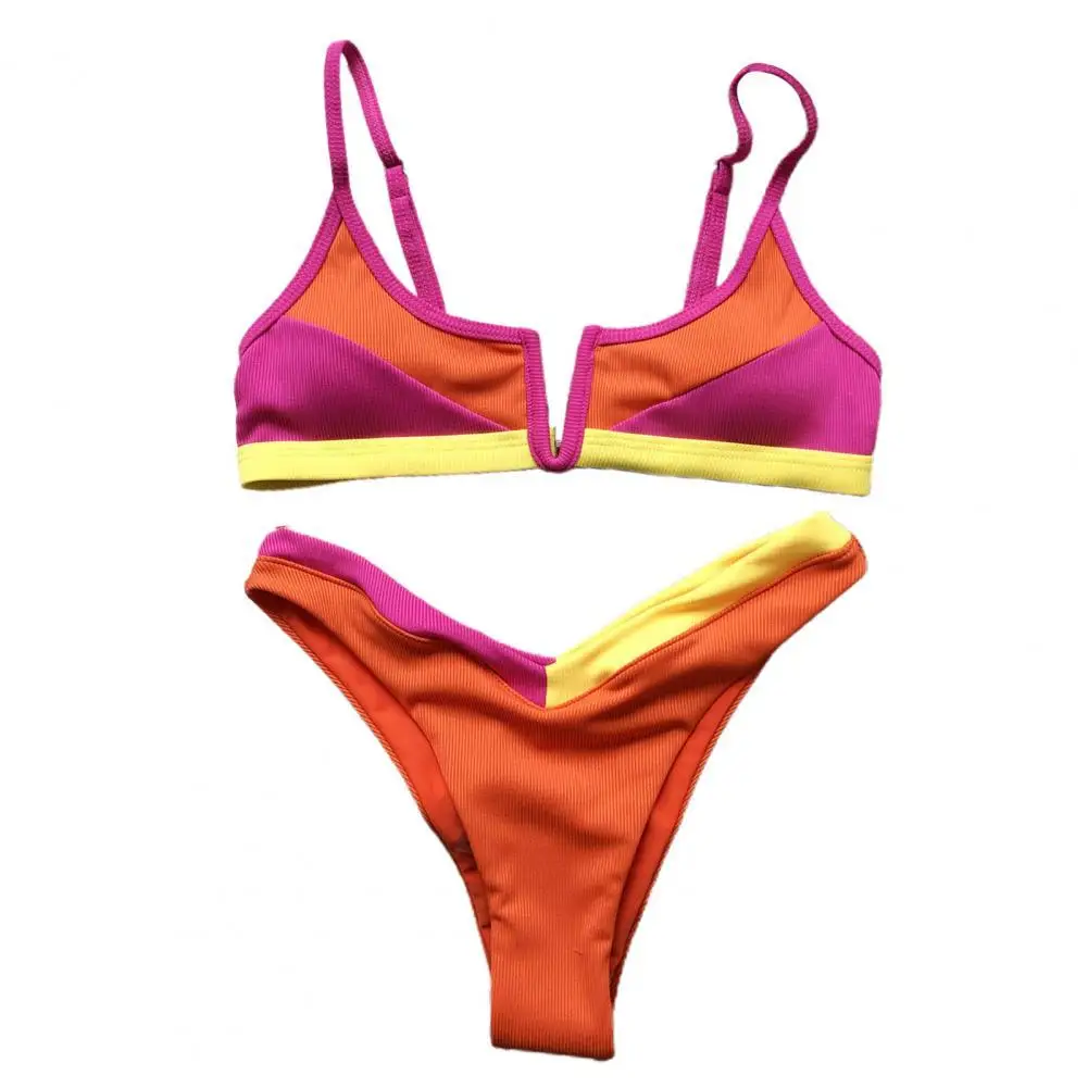 

40%HOT Women Push Up Ribbed Two Piece Padded Bra High Cut Thong Bikini Bathing Suit for Summer