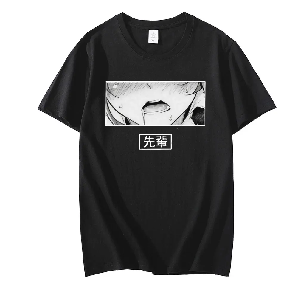 Сексуальная мужская футболка Hentai Waifu Lewd Senpai Love Ahegao Otaku Vaporwave черная с принтом в