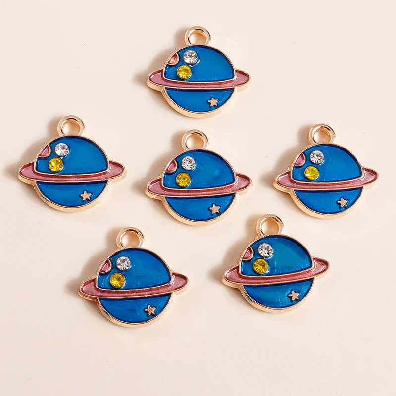 

10pcs 13*14mm Enamel Blue Planet Charms Pendants for Necklace Keychain Saturn Earth Charms Diy Jewelry Making Accessories