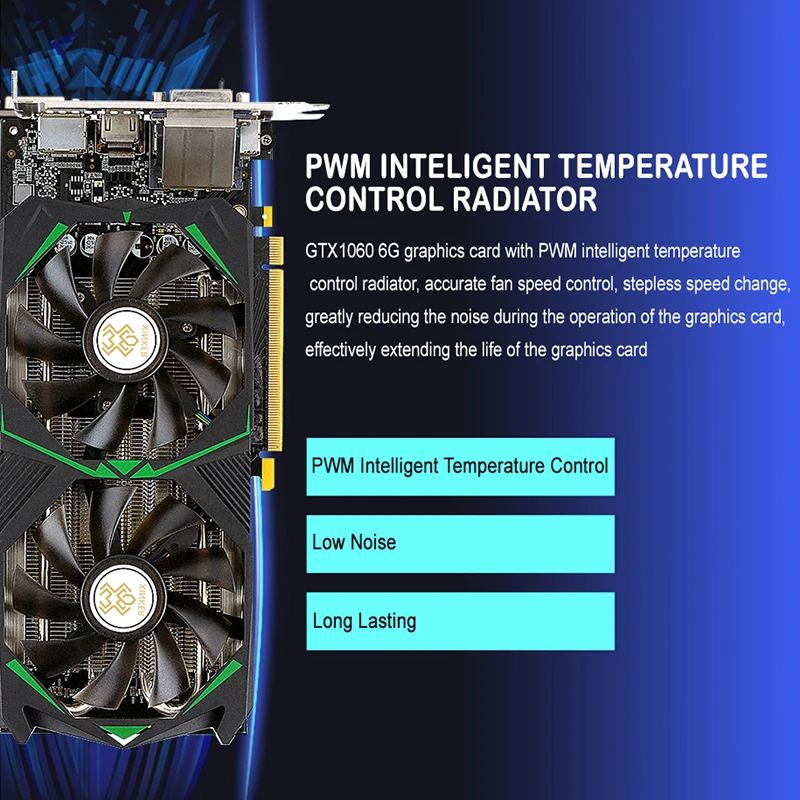 Для видеокарты NVIDIA GeForce GTX1060 6 ГБ GDDR5 192Bit PCI-E 3,0 1506 МГц с разъемом HDMI DP DVI-D