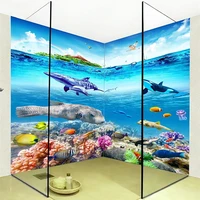 pvc self adhesive waterproof bathroom mural wallpaper 3d underwater world marine life frescoes papel de parede 3d wall stickers