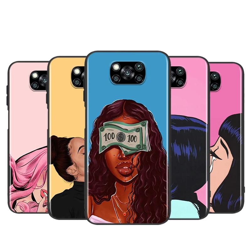 

Melanin African Black Girl For Xiaomi Poco X3 NFC F3 GT X2 M3 M2 5G Pro Mi A3 Lite 9SE CC9 Soft Black Phone Case Shell