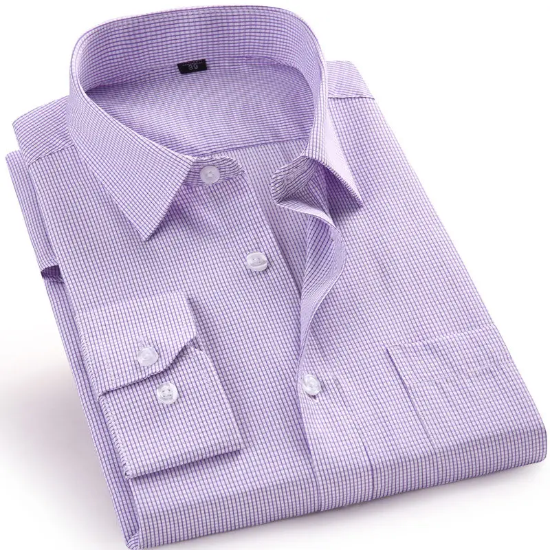 8868-24 Purple Plaid Мужская рубашка размера плюс 5XL 6XL 7XL 8XL белая черная синяя розовая повседневная мужская деловая рубашка с длинным рукавом высокого качества - Цвет: 8868-24 Purple Plaid