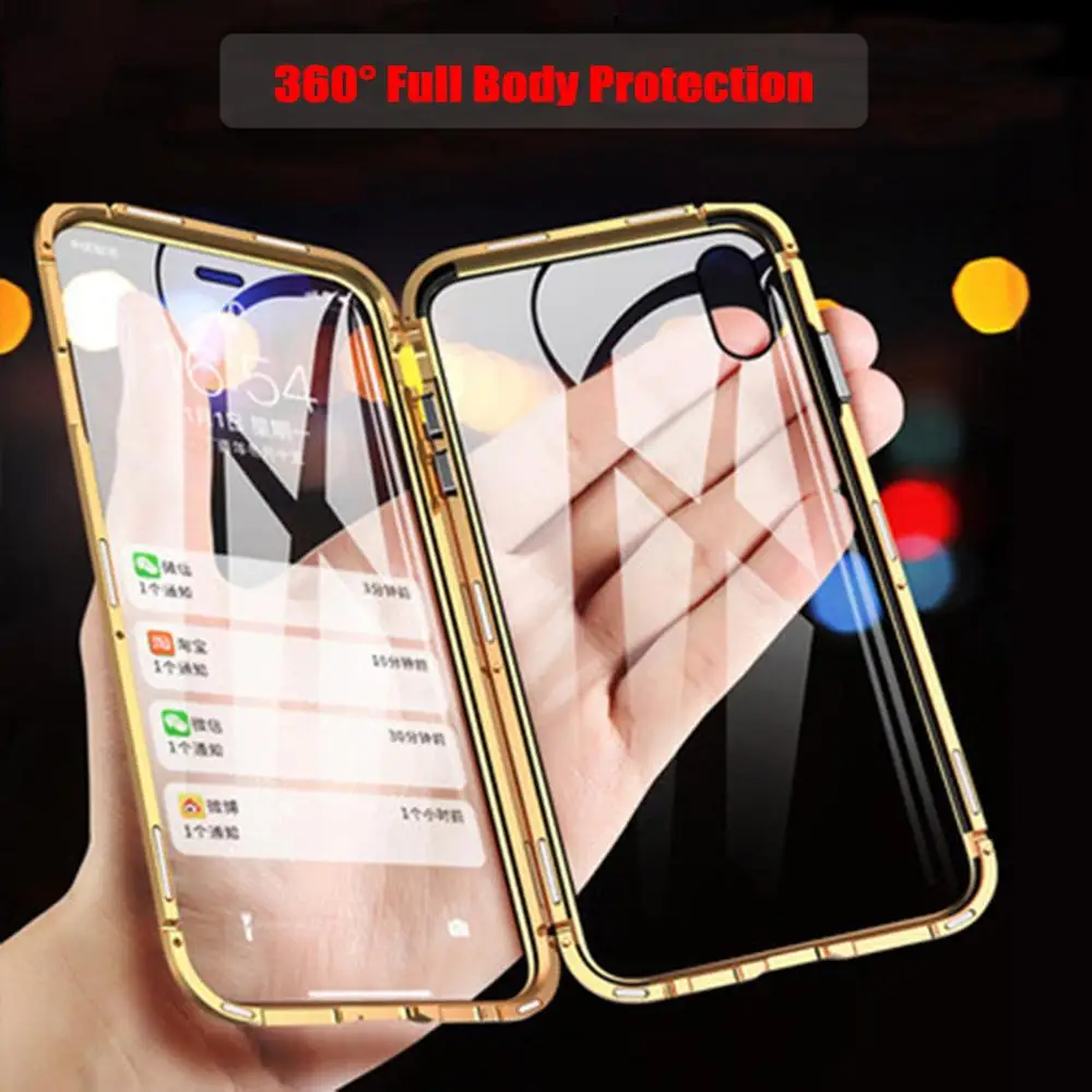 Магнитный металлический чехол из стекла для iPhone XS MAX XR X 7 8 Plus 11 двухсторонний Магнитный защитный чехол из закаленного стекла для samsung