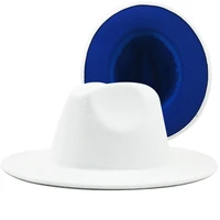 women men wool white blue fedora hat with leather ribbon gentleman elegant lady winter wide brim jazz church panama sombrero cap