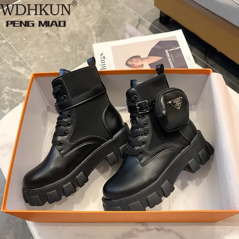 

2021 Autumn Winter New Women's Thick-Soled Leather Boots Casual Women's Boots Women's Fashion Lace-Up High Boots