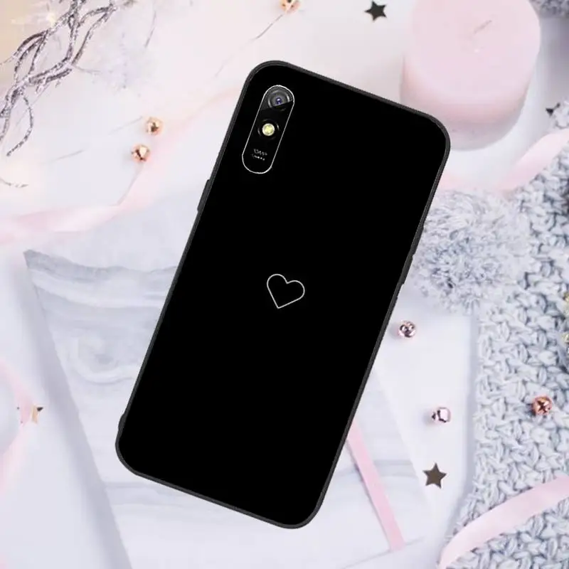 

Black Simple Lines Love Heart Phone Case For Xiaomi Mi Redmi Note 7 8 9 pro 8T 9T 9S 9A 10 Lite pro