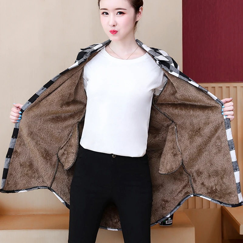 Бархатные толстые теплые женские рубашки в клетку Женские топы с длинными