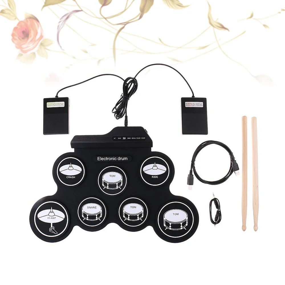 

Electronic Drum Set 7 Pads Foldable Electric Drum Set with USB Jack (Black)