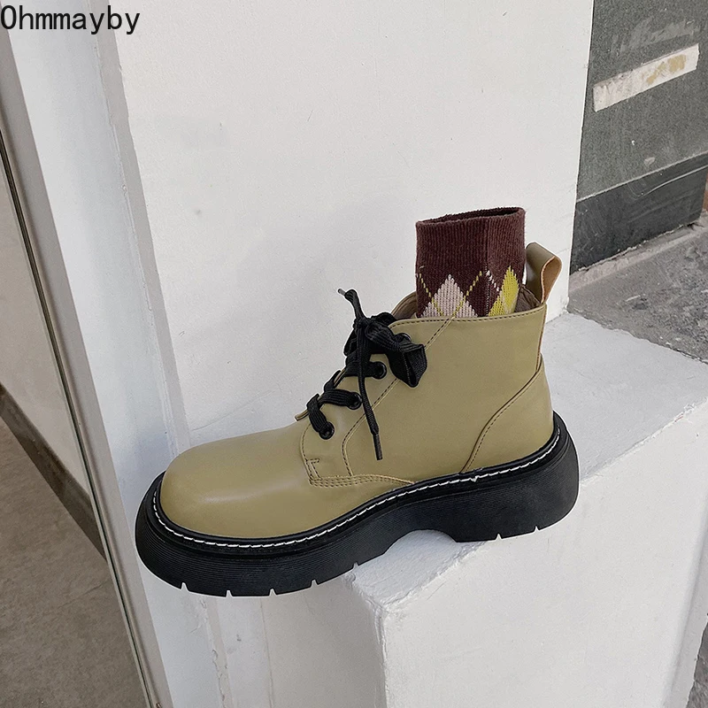 

2021 Winter Motorcycle Boots Women Designer Ankle Booties Fashion Platform Short Bootties Fashion Lace Up zapatillas mujer