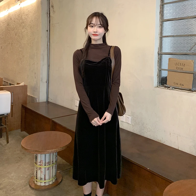 

659# Autumn Winter Velvet Maternity Long Dress Knitted Shirt Set A Line Slim Suits Clothes for Pregnant Women Chic Ins Pregnancy