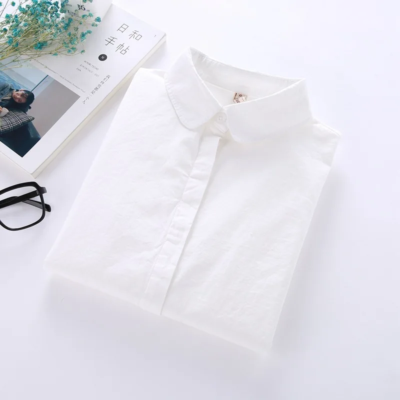 Женские хлопковые рубашки в стиле преппи белые топы молодежном Базовая
