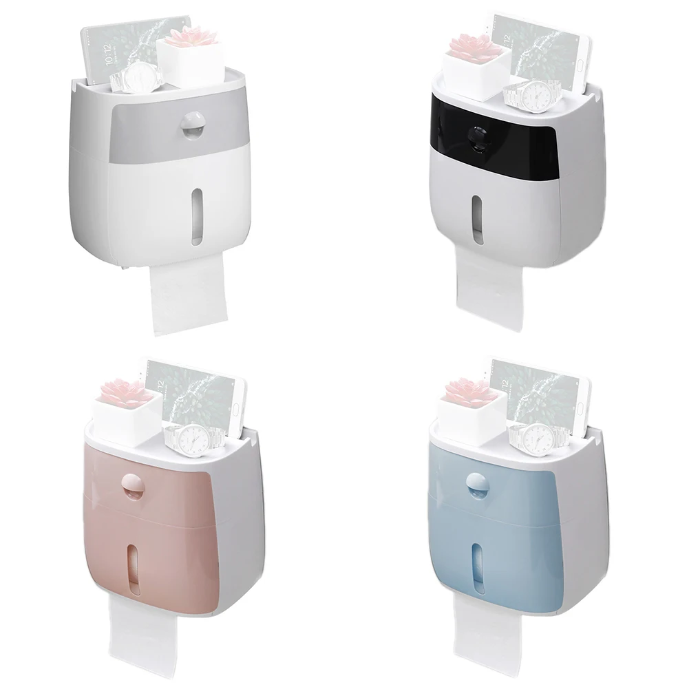 

Punch-free Wall Mounted Paper Shelf Toilet Dispenser Waterproof Paper towel Holder Bathroom Double Paper Tissue Box for Family