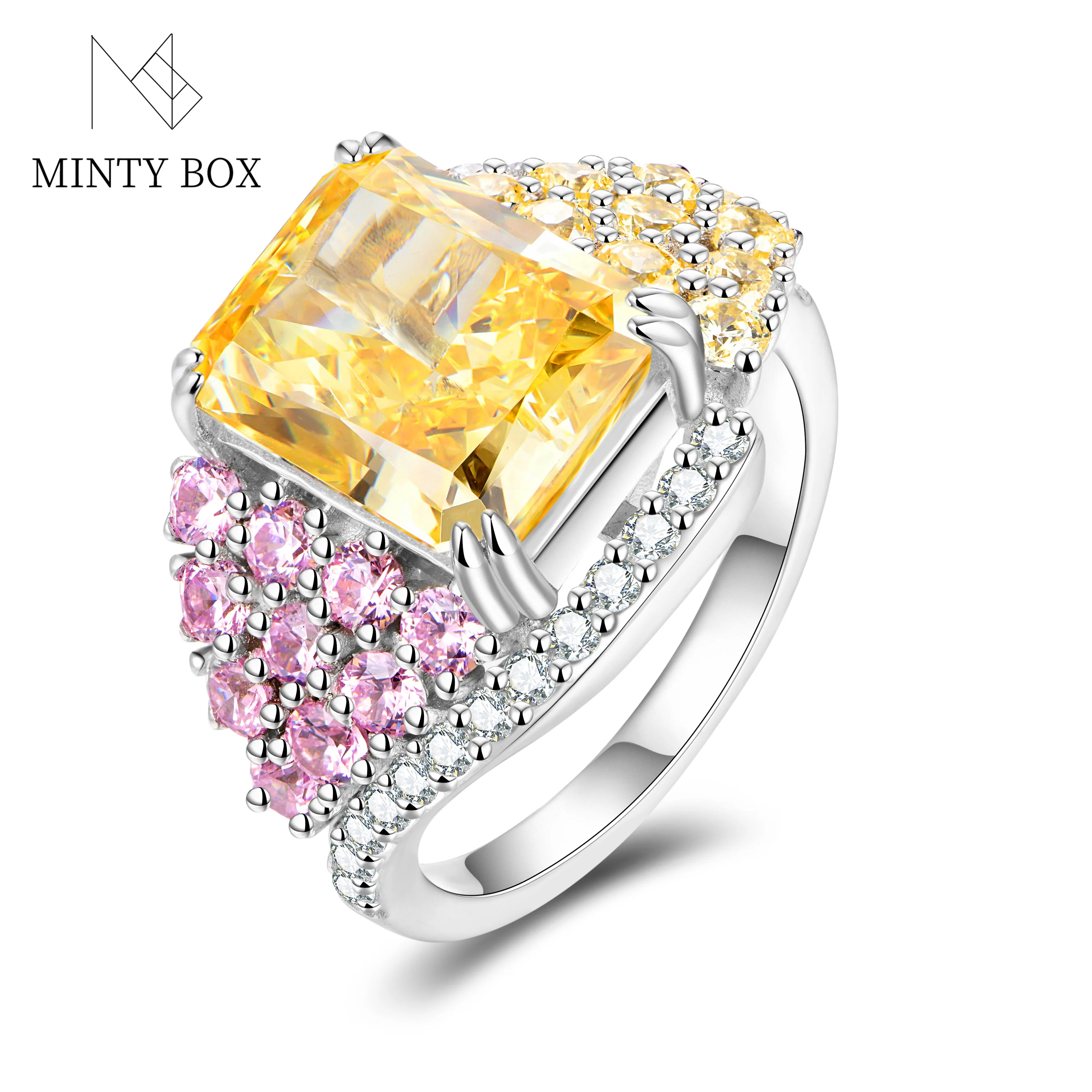 

Mintybox 100% 925 Sterling Silver 5A Quality Cubic Zircon Yellow Pink Gemstone Rings For Women Wedding Engagement Fine Jewelry