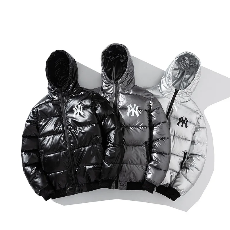 

Men's Fashion Winter White Duck Down Jacket Korean Version Of The Trend Jacket Bright Face Down Jacket Hooded Down Couple Jacket