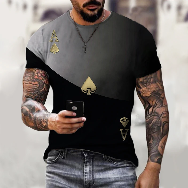 

New style hot sale in 2021, Fashion 3D men's poker T-shirt, gentleman style design, short sleeves, summer fashion, handsome man