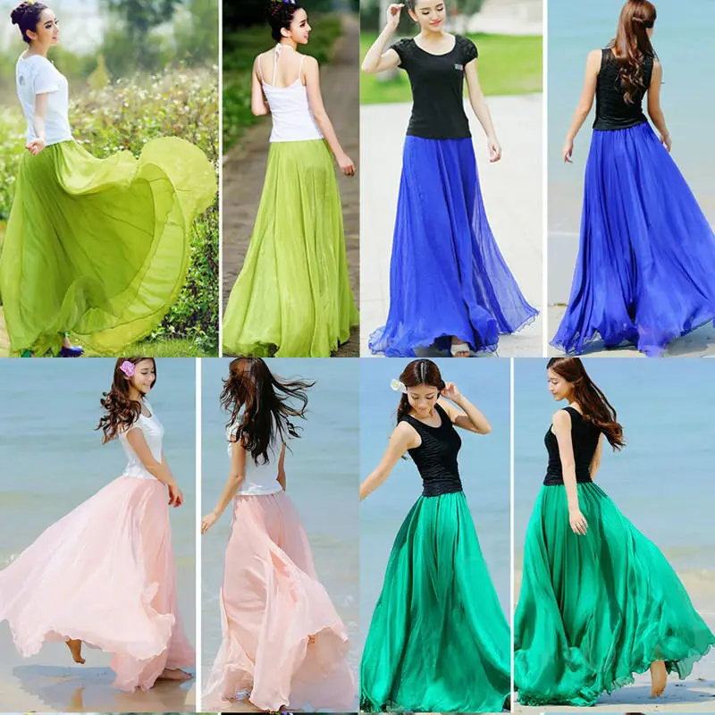 2019 модное женское Бохо Двухслойное шифоновое длинное платье макси пляжное