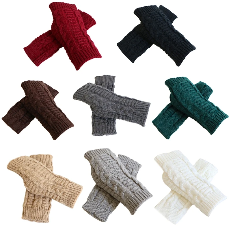 

Unisex Winter Warm Knitted Fingerless Gloves with Thumb Hole Chunky Crochet Solid Color Half Finger Mittens Arm Warmers