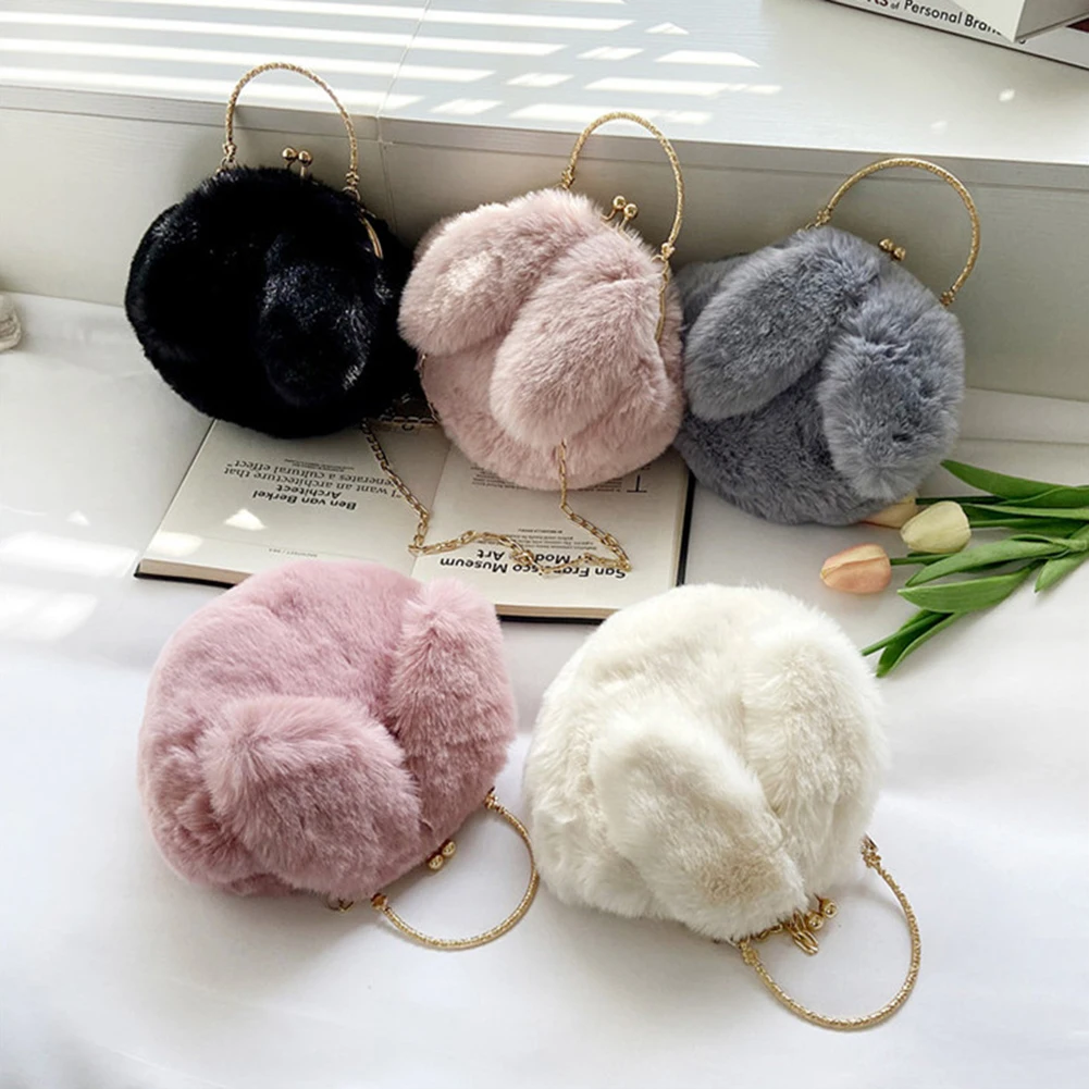 

2021 Exquisite Shopping Bag Women Plush Mini Shoulder Bag Female Messenger Bags Purses Soft Cute Rabbit Ears Crossbody Bags