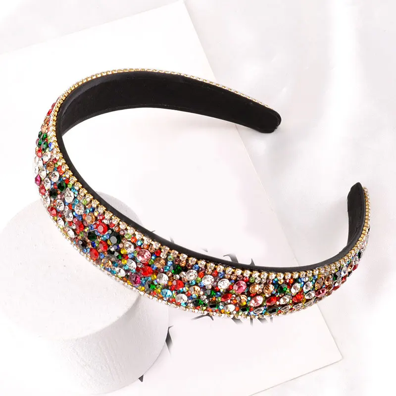 

Rhinestone Headband Women 2020 New Fashion Colored Crystal Head Hoop Vintage Wide Hairbands Makeup Wash Face Hair Accessories