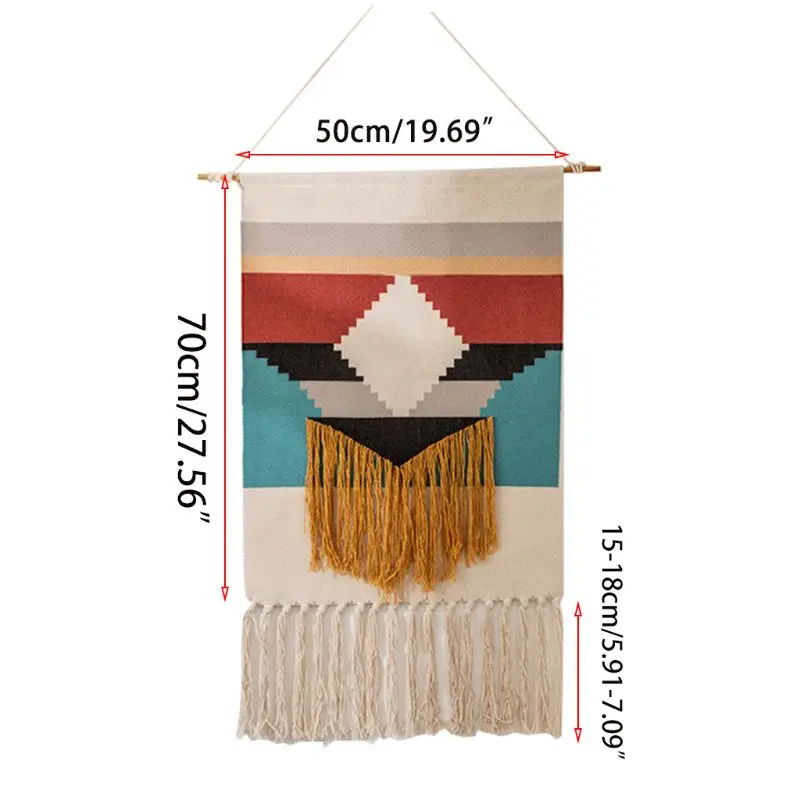 

Bohemian Woven Wall Hanging Tapestry Colorful Geometric Rhombus Tassels Blanket
