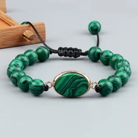 natural stone green malachite bead charm handmade strands wrap braided bracelets for women men fashion yoga energy jewelry gift