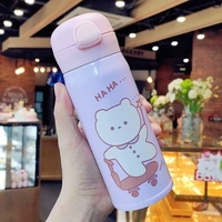 350ml cute cartoon bear vacuum flask stainless steel kids water bottle with straw creative personality portable girl thermos cup