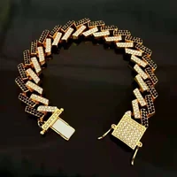 iced out mens rapper bracelet full rhinestone pave miami link chain golden bracelet for men jewelry fashion jewelry women gifts