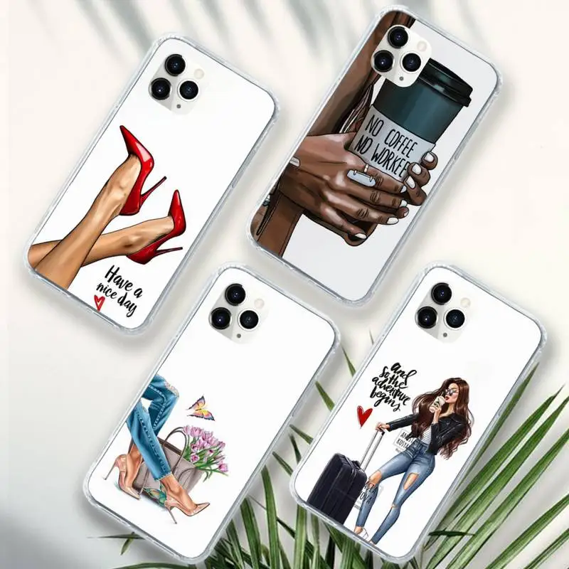 Fashion girl vacation shopping Phone Case Transparent soft For iphone 5 5s 5c se 6 6s 7 8 11 12 plus mini x xs xr pro max