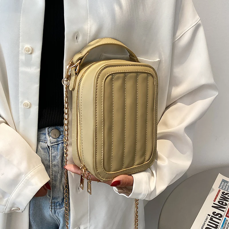 

Box Design Small PU Leather Crossbody Bag for Women 2021 Winter Branded Chain Designer Shoulder Handbags Women's Trend Totes