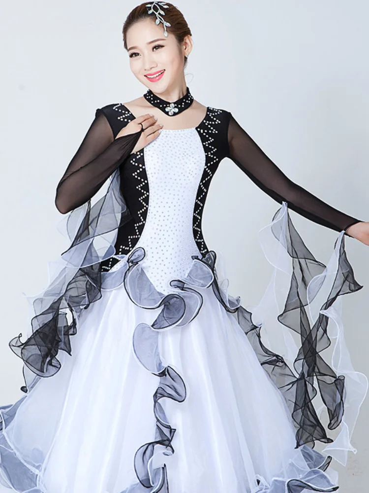 Белое стандартное бальное платье для женщин платья конкурса бальных танцев Waltz