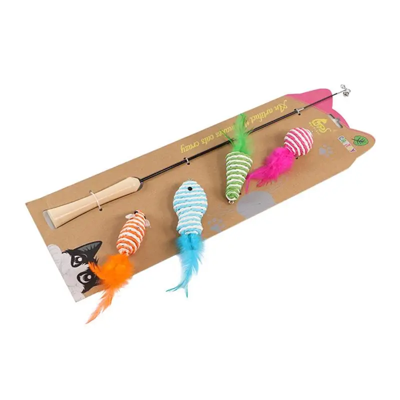 

Pet Cat Wand Toy Set Interactive Kittens Catch Chewing Toy With Fake Feather Retractable Cat Teaser Wand Toys Cats Accessories