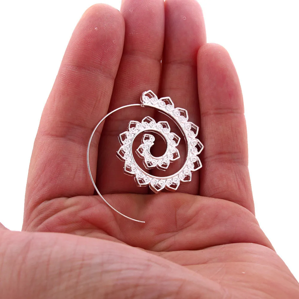 Богемные этнические индивидуальные круглые Спиральные серьги в стиле панк с