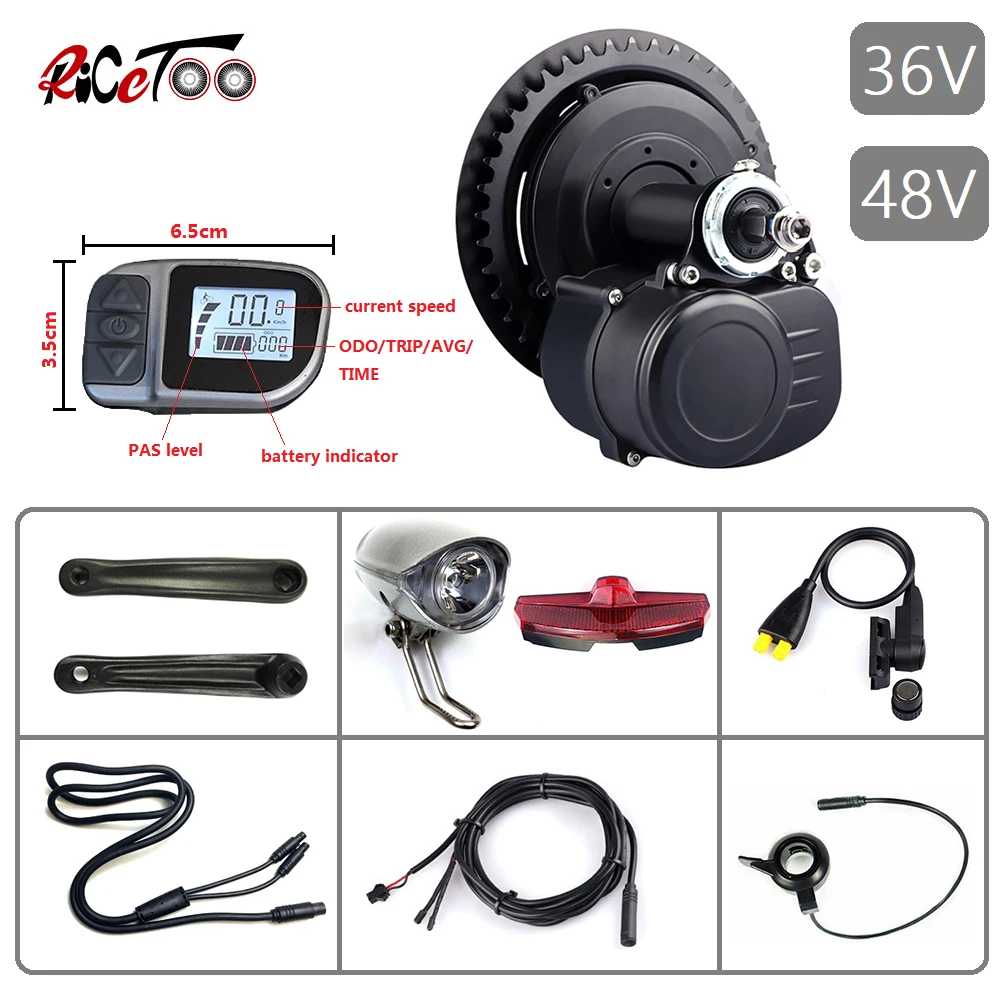 

Комплект электрического велосипеда RICETOO Tongsheng TSDZ2, комплект с датчиком крутящего момента и дисплеем VLCD6, 36 В/48 В, 250 Вт, 350 Вт, 500 Вт