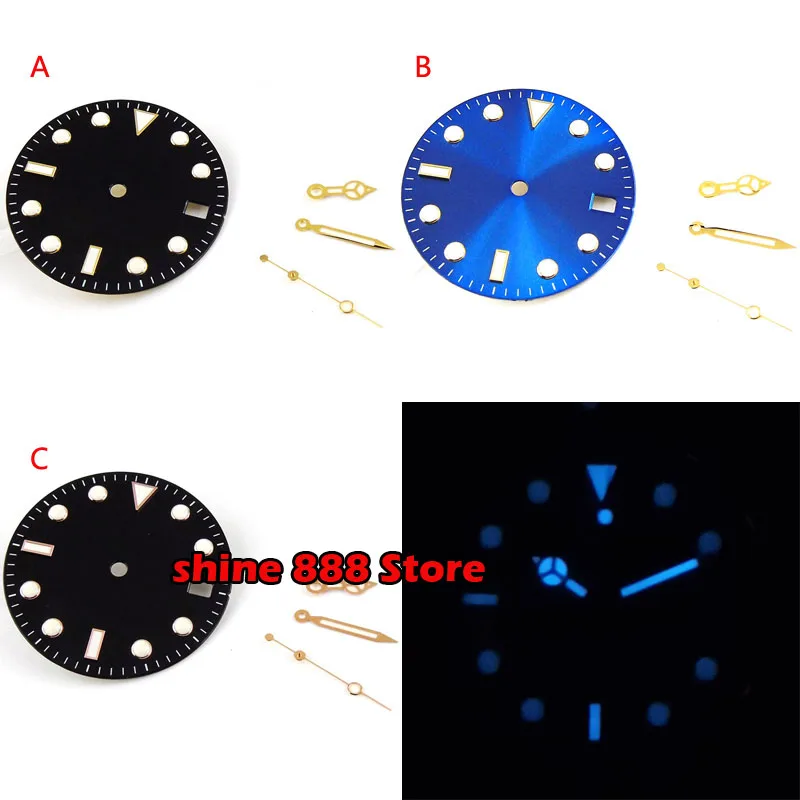 

Новинка, циферблат Nologo 31,5 мм + стрелки часов, светящиеся стрелки, дата, окно, подходит для движений NH35