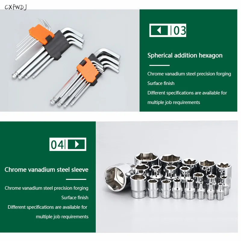 

ZF150 Socket Wrench Set Decoration Car Auto Repair Tools Daquan Universal Full Set of Multi-function Vehicle Repair kit 61 sets