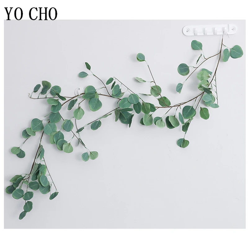 YO CHO Eucalyptus Leaves Vines Artificial Plants Green Vines Wall Hanging Plants Ivy Fake Scindapsus Leaves Forest Wedding Decor