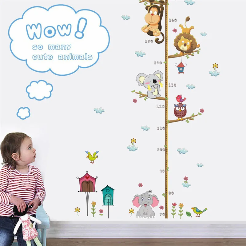 

Cartoon Animals Lion Monkey Owl Elephant Height Measure Wall Sticker For Kids Rooms Growth Chart Nursery Room Decor Wall Art