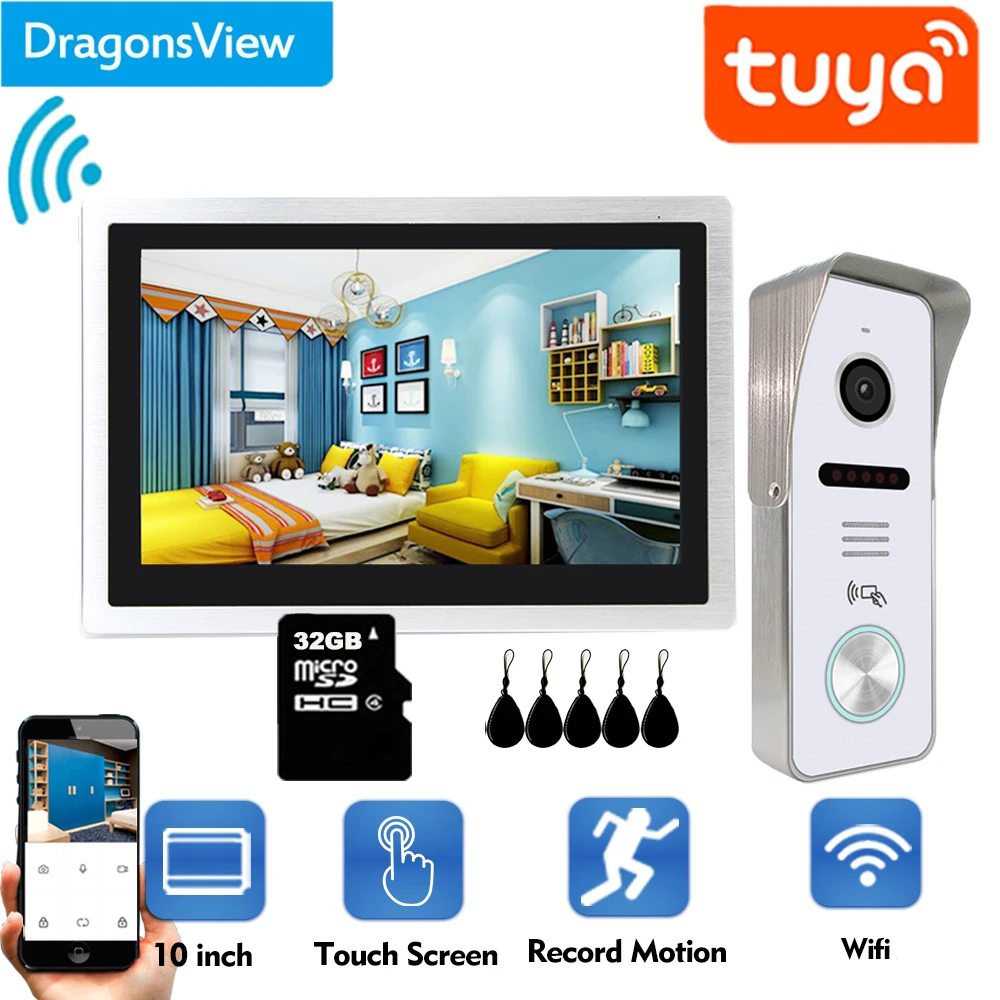 Видеодомофон Dragonsview с сенсорным экраном 10 дюймов беспроводной Wi-Fi 960P |
