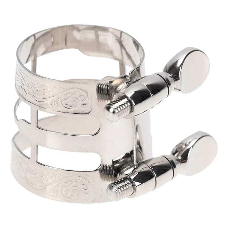 

Nickel Plated Metal E Alto Sax Rubber Bakelite Mouthpiece Ligature with Carved for Alto Saxophone and Clarinet Accessory